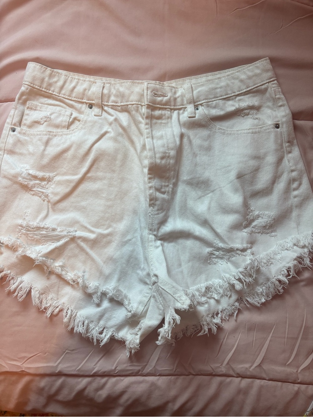 wild fable White High-Waist Distressed Denim Shorts